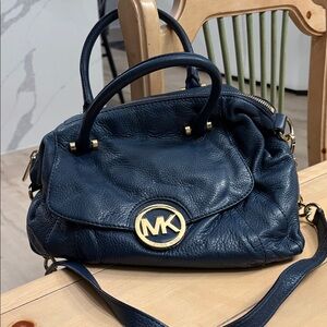 Michael Kors Navy Satchel with Gold Details